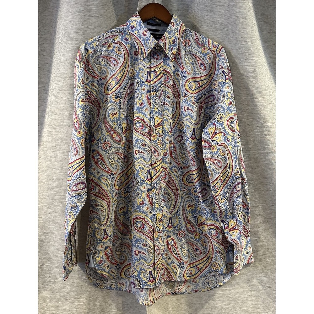 Tommy Hilfiger 80s 2 Ply Fabric Paisley‎ Button Down Shirt Mens sz L Long Sleeve